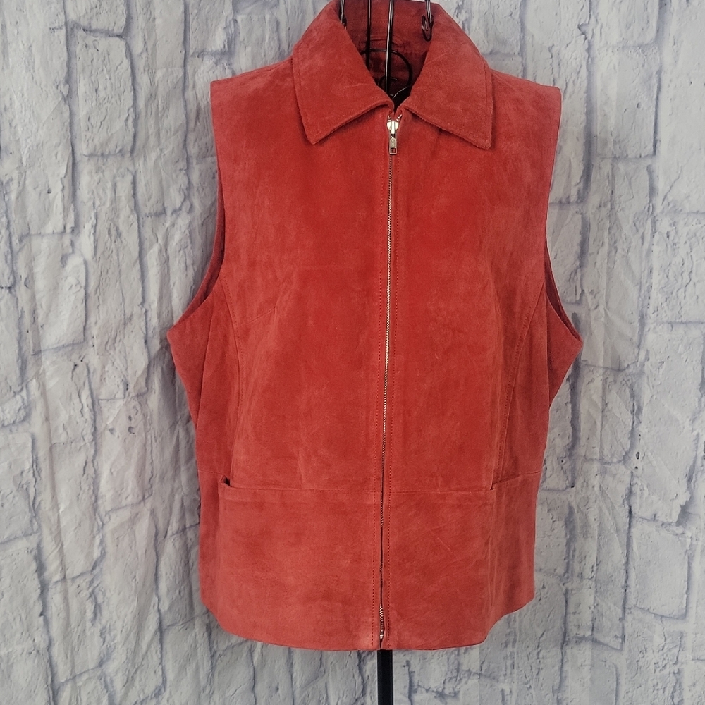 Brandon Thomas Terracotta Red Women's Zip Up Suede Vest XL